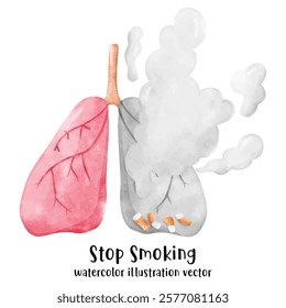 Cigarette, stop smoking, watercolor vector illustration 