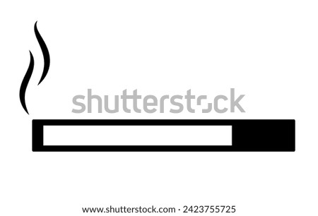 cigarette symbol, black and white vector simple illustration of lit cigarette with smoke isolated on white background