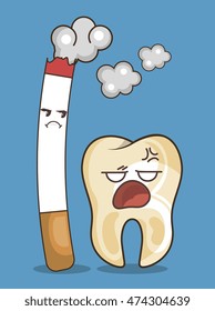 cigarette and teeth character icon vector illustration graphic
