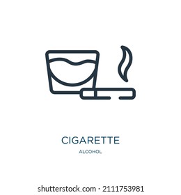 icono de la línea delgada del cigarrillo. hábito, íconos lineales de nicotina del concepto de alcohol, signo de contorno aislado. Elemento de símbolo de ilustración vectorial para diseño web y aplicaciones.