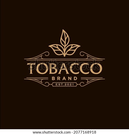 Cigarette Tobacco Leaf Abstract Vector Logo Template. Herb Branch outline Sillhouette with Retro Typography. Vintage Luxury ornament Emblem design 