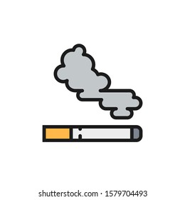 Cigarette, tobacco smoke flat color line icon. Isolated on white background