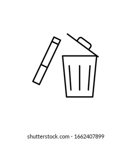 Cigarrillo, icono de basura. Línea simple, contorno de elementos vectoriales de dejar de fumar para ui y ux, sitio web o aplicación móvil
