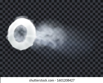 Cigarette, Vape Steam Ring Smoke Breathe Out Puff. White Fog Smog Isolated Transparent Background. Vector Illustration