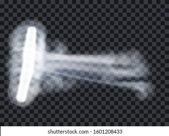 Cigarette, vape steam ring smoke breathe out puff. White fog smog isolated transparent background. Vector illustration
