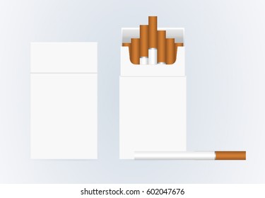 Cigarette. Vector Blank Pack Package Box of Cigarettes Isolated on Blue Background.