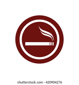 Cigarette vector icon. Allowed smoking sign. Red circle. Red button