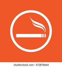 Cigarette vector icon. Allowed smoking sign. Orange background