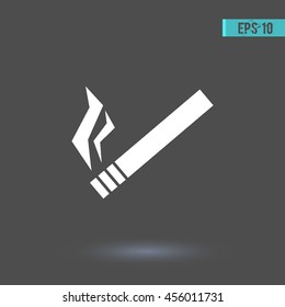 Cigarette vector icon. Graphic symbol for web design, logo. White glyph on a gray background. Isolated sign.