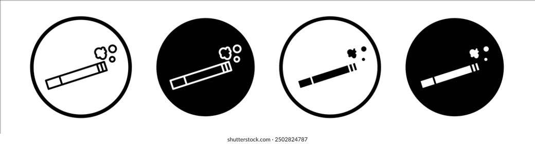 Cigarette vector icon set black filled and outlined style.