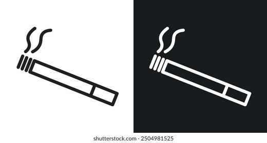 Cigarette vector icon set black and white filled and outlined style.