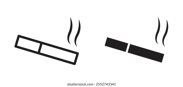 Cigarette vector icon set black filled and outlined style.