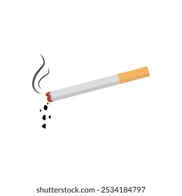 Cigarette vector icon. Cigarette simple vector icon. Smoldering cigarette. Vector butt. Cigarette damage vector icon.