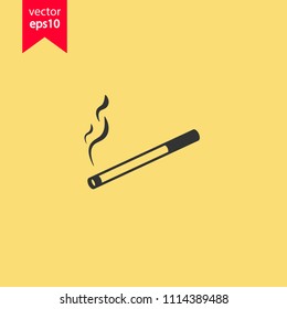 Cigarette vector icon. Cigarette smoke icon. Tobacco symbol. Yellow background. EPS 10 vector flat sign.