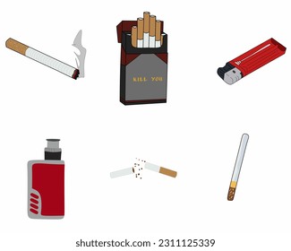Cigarette vector set. Vector icon that can be used for creating infographics related to health and environmental pollution.