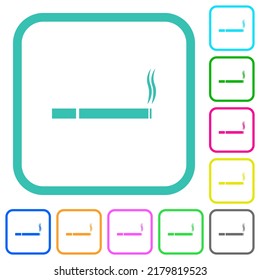 Cigarette vivid colored flat icons in curved borders on white background