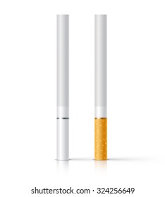 Cigarette with a white and traditional filter closeup. Realistic vector illustration