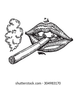cigarette in woman's mouth