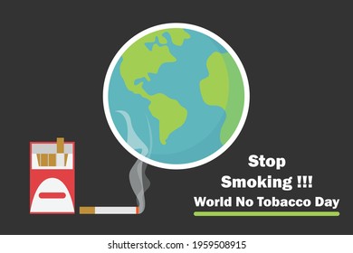 Cigarette with world map and stop smoking text and world no tobacco day