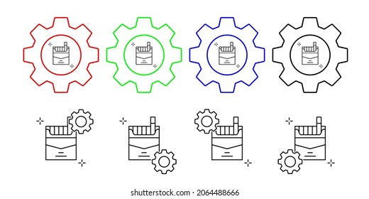 Cigarrillos, adicciones icono vector en la ilustración de conjunto de engranajes para ui y ux, sitio web o aplicación móvil