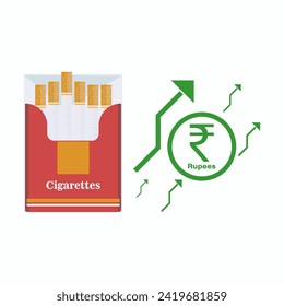 Caja de cigarrillos con precio mayor diseño de símbolo de rupias. Vector, ilustración.