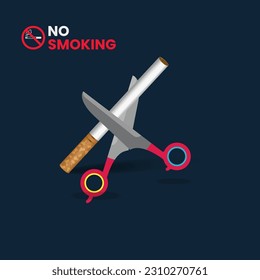 Cigarrillos cortando con tijeras no fumador concepto ilustración vectorial