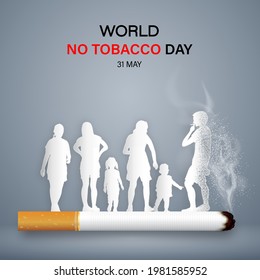 Cigarettes destroy the family as healthy, no smoking day world, 31 MAY world no tobacco day , craft style and paper art concept. vector illustration