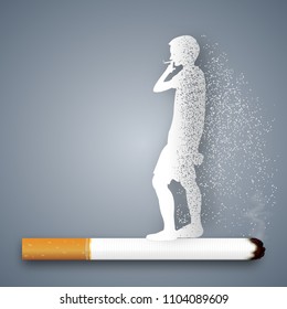 Cigarettes destroy health and life of human as craft style and paper art concept. vector illustration