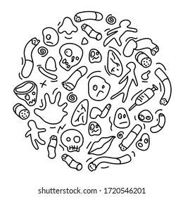 Cigarettes and drugs, harmful to health, a collection of drugs concepts, vector illustration and doodle art.