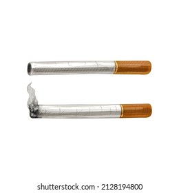 Cigarettes with filter. Vintage vector hatching color hand drawn illustration isolated on white background