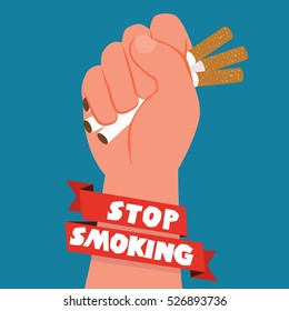 Cigarettes In Fist Hand. Giving Up Smoking. Stop Smoking Concept - Vector Illustration.