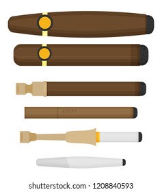 Cigarettes flat style set isolated on white background