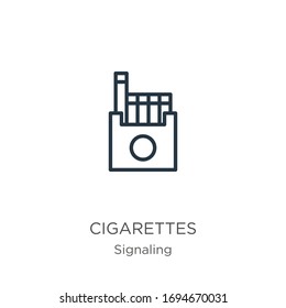 Cigarettes icon. Thin linear cigarettes outline icon isolated on white background from signaling collection. Line vector sign, symbol for web and mobile