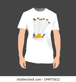 cigarettes inside hole paper printed on shirt
