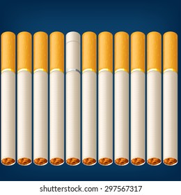 a lot of cigarettes on blue background with one different type