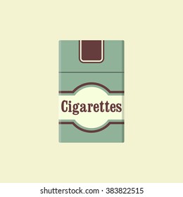 Cigarettes Pack Flat Icon. Closed Pack Of Cigarettes. Vintage Cigarettes Pack. Flat Design