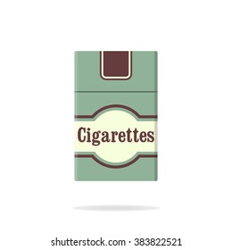 Cigarettes pack flat icon. Closed pack of cigarettes. Green cigarettes pack. Cigarettes pack vector illustration. Vintage cigarettes pack. Flat design