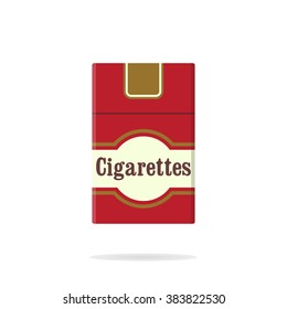 Cigarettes pack flat icon. Closed pack of cigarettes. Red cigarettes pack