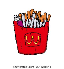 Cigarettes in a pack of McD fries vector