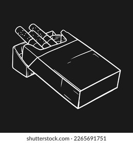 Cigarettes in a packet isolated on a black background. Vector Line art