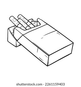 Cigarettes in a packet isolated on a white background. Vector Line art