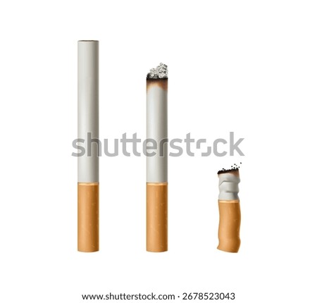 Cigarettes set elements isolated on white background. Stop smoking. National non smoking week. World no tobacco day. Cigarette realistic icons. 3D render Vector illustration