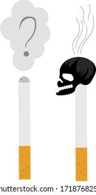 cigarettes and skull goes smoke concept of mortal addiction and bad habits object on a white background