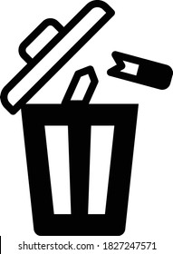 cigarettes and trash bin concept vector Glyph icon design, Quit Smoking Symbol on White background, Bad habit Sign