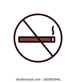 Cigarrete forbidden signal line and fill style icon design, Tobacco nicotine smoke addiction health habit bag stop and toxic theme Vector illustration