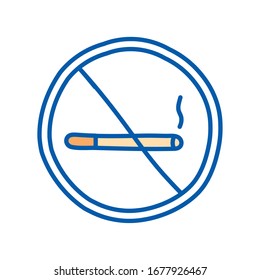 Cigarrete forbidden signal line and fill style icon design, Tobacco nicotine smoke addiction health habit bag stop and toxic theme Vector illustration