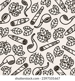 Cigars background, pattern set. Collection icon cigar. Vector