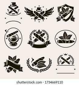Cigars label and icons set. Collection icon cigars. Vector