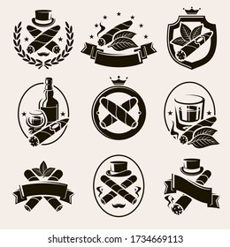 Cigars label and icons set. Collection icon cigars. Vector