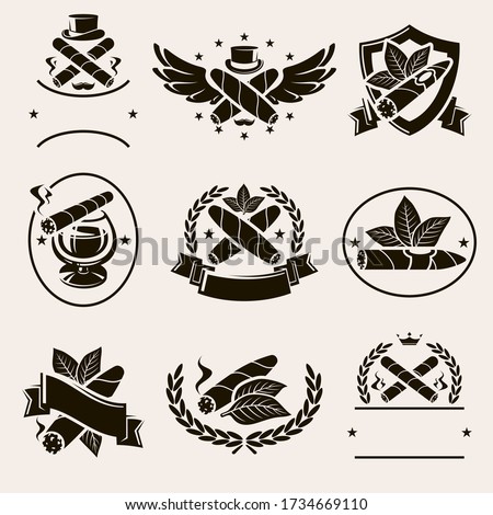 Cigars label and icons set. Collection icon cigars. Vector
